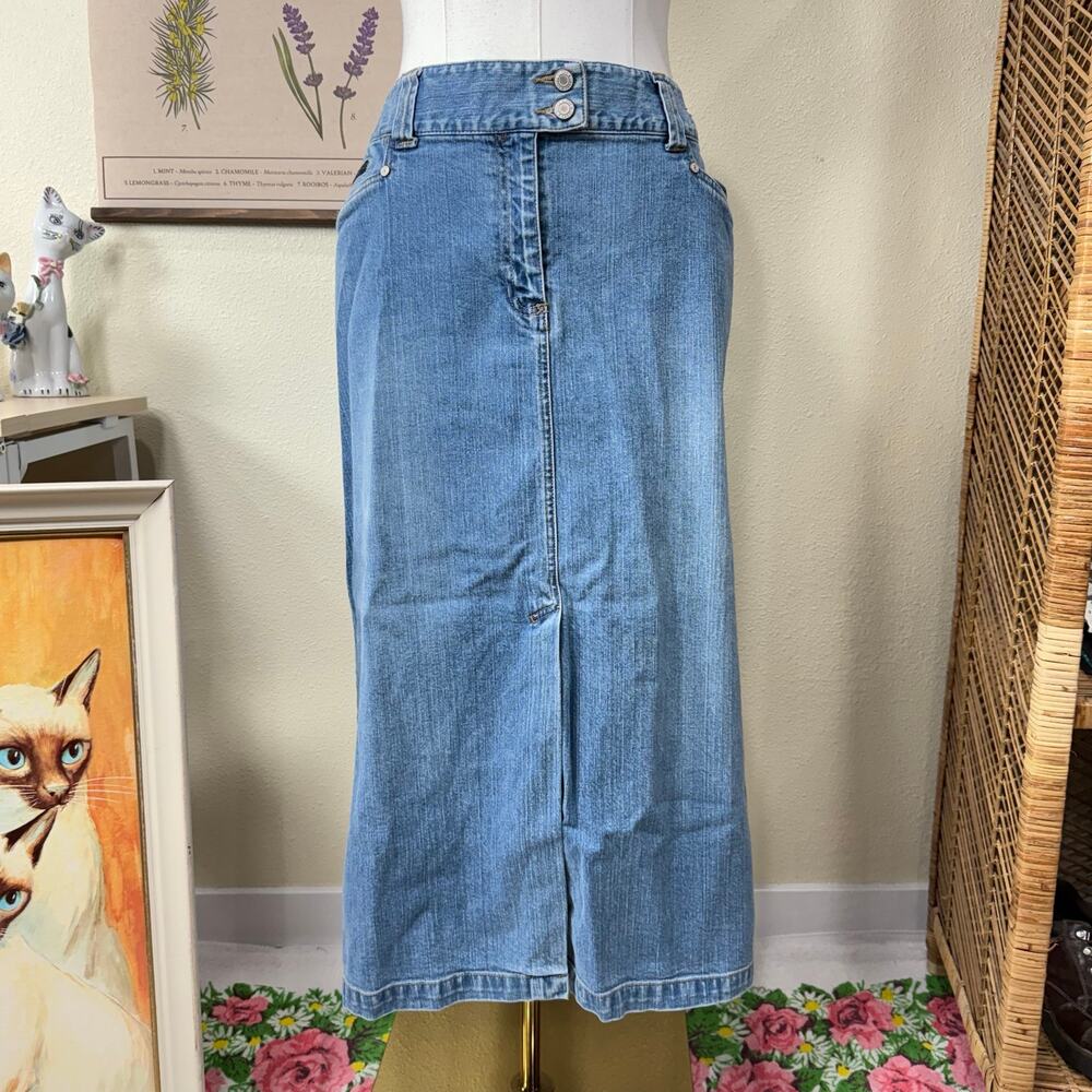 Vintage 90s Y2k Denim Jean Maxi Skirt Coastal Grandma Cowgirl Grunge Western XL